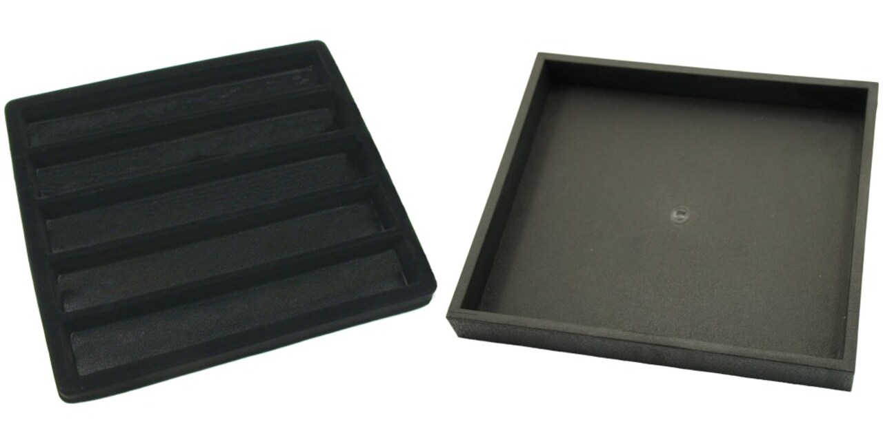Black Open Square Stackable Jewelry Display Tray w/ Black 5-slot Plastic Tray